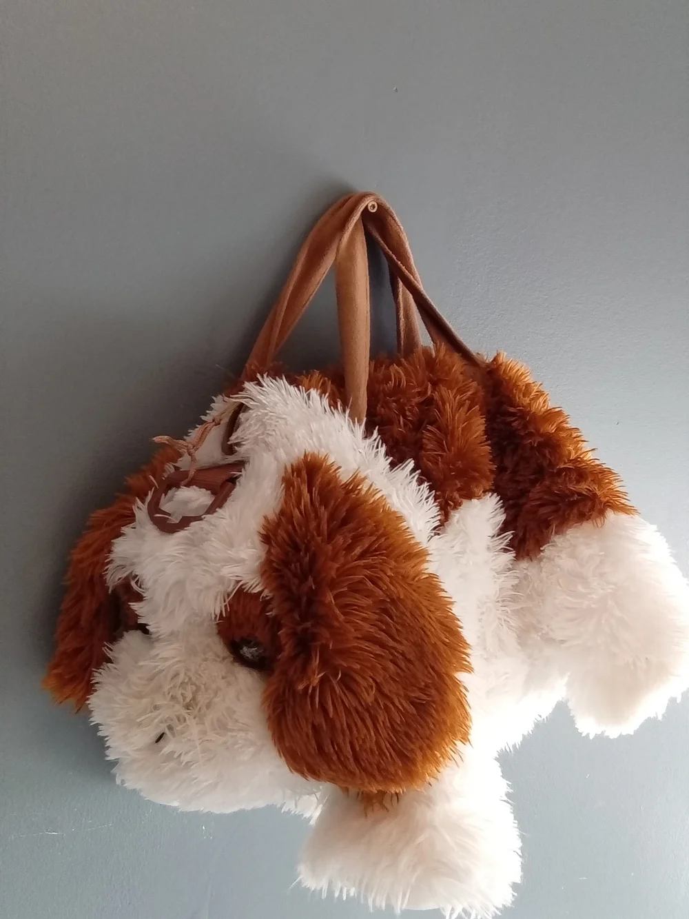 Aurora World Plush Puppy Dog Backpack Brown White Shaggy Faux‎ Fur Kids Bag